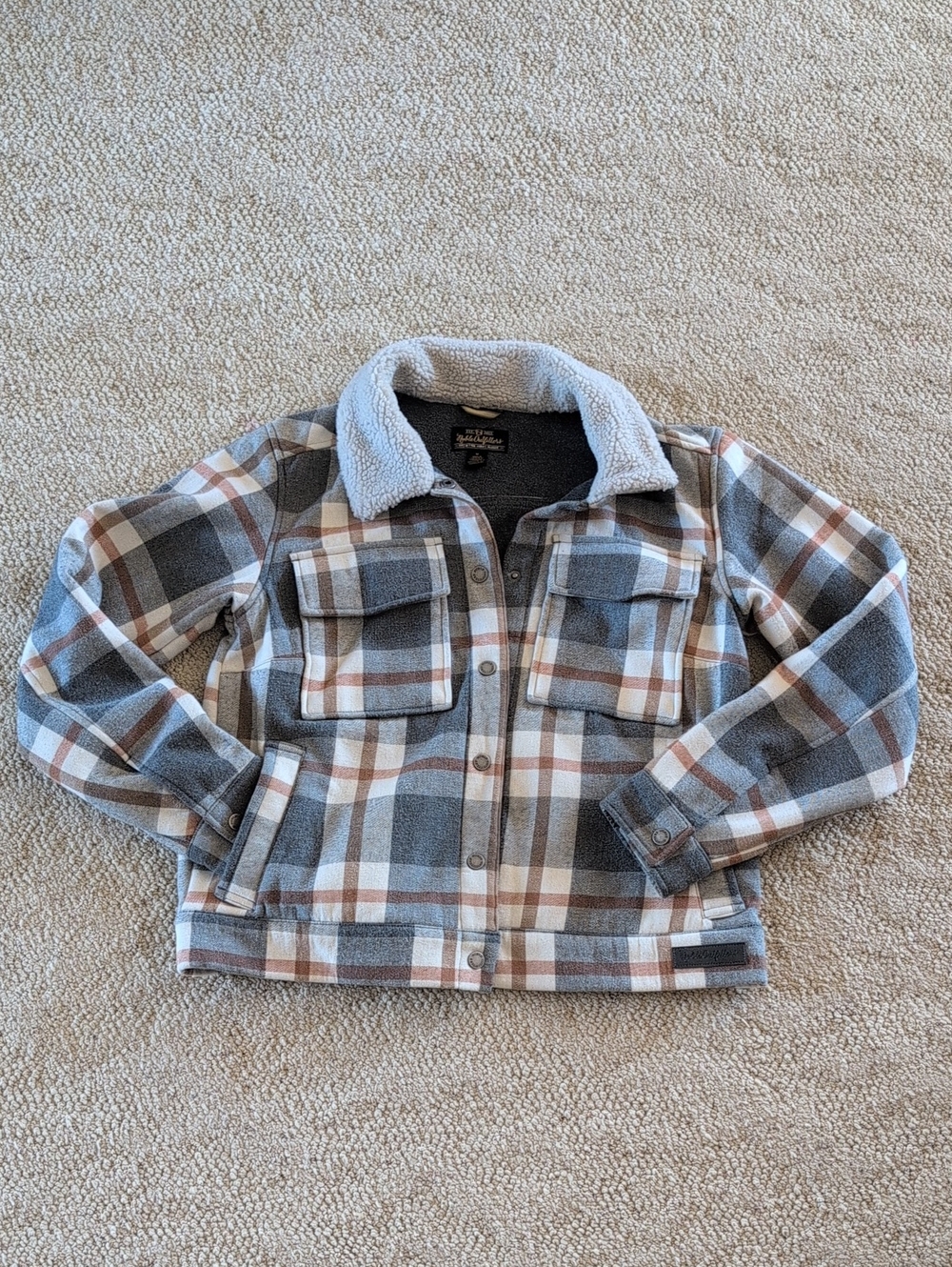 Women's Plaid Sherpa-Lined Jacket - Gray & Tan